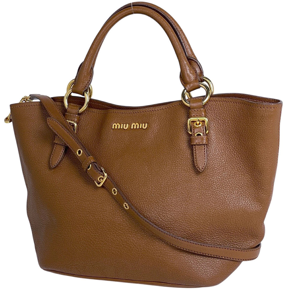 Miu Miu Madras Handbag Leather Brown